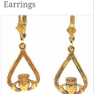 Authenic Irish 9K Yellow Gold Claddagh Earrings